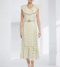 Fashion Luxury 2024 Spring New V-neck Lace Ruffled Splicing Belt Waist Hollow Long Dress Women