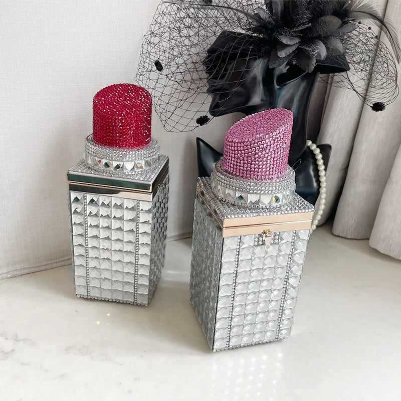 Luxury Rhinestone Evening Purse Chain Handle Bling Bag Square Shape Small Prom Clutch Purses for Ladies  Lipstick Bags for Women