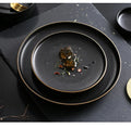 8 Inch 10 Inch Reactive Matte Black Glaze Dish Set Dessert Salad Appetizer Ceramic Dinner Plate with Gold Rim