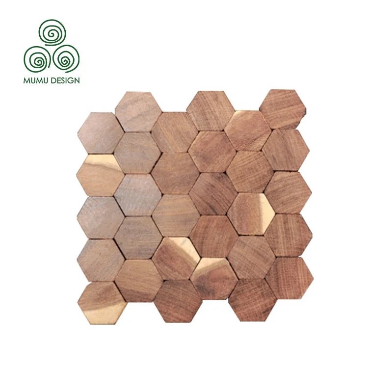 MUMU DESIGN Dongguan Natural Solid Wood Tile Decoration Indoor Living Room Wall Wooden Mosaic
