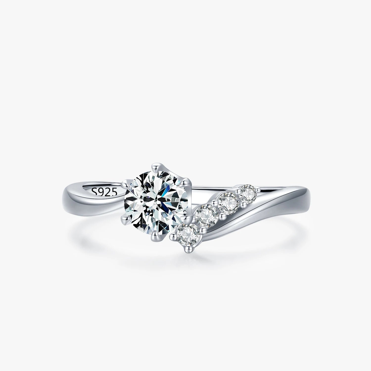 Ailmay Real 925 Sterling Silver Fashion Simplicity Clear Zircon Six Claw Asymmetry Ring Arm for Women Wedding Engagement Jewelry