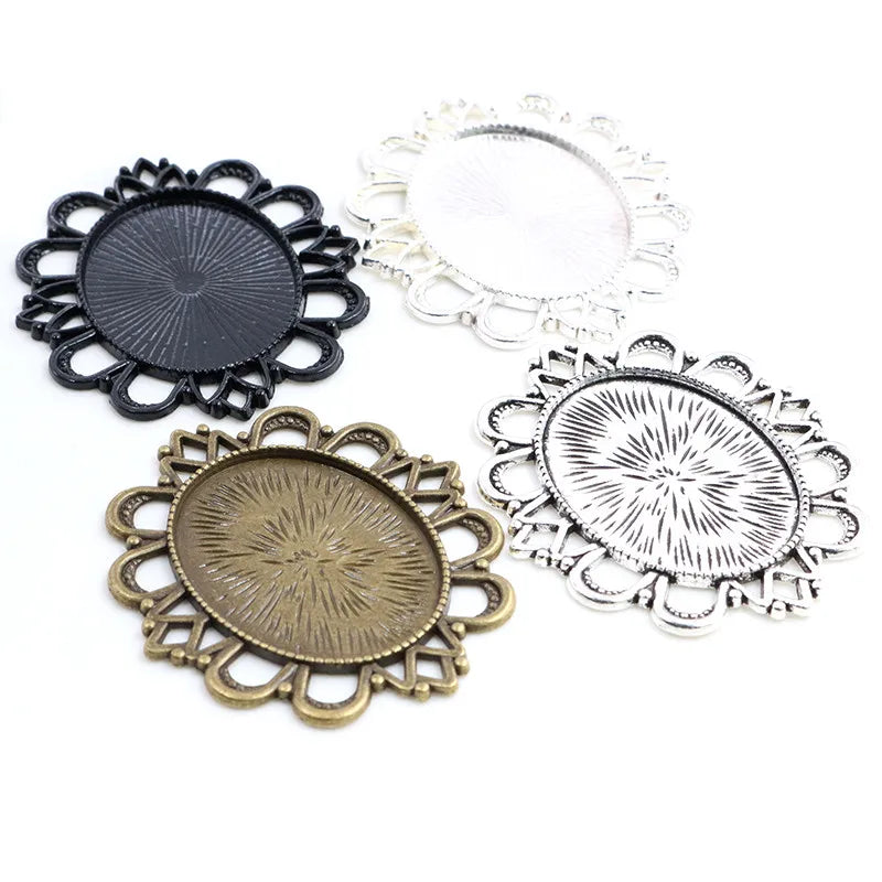 30x40mm Oval Pendant Bezel Trays Vintage Floral Cabochon Blank Base Setting for DIY Jewelry Making Findings Charms