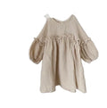 Autumn Girls Cotton Linen Bubble Long-sleeved Dress Princess Dress in Stock Girls