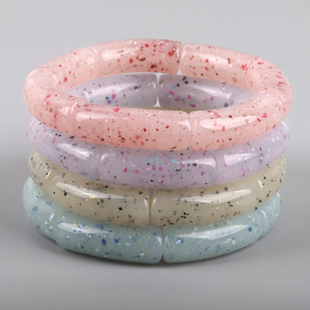 Hot Selling Jelly Color Gold Foil Glitter Gentle Girl Romantic Pink Purple Yellow Green Best Friend Gift Acrylic Tube Bracelet