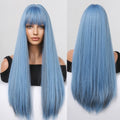 Factory Fast Delivery Cosplay Blue Long Synthetic Wigs with Fluffy Bangs Sky Blue Straight Hair Wig Natural Daily Party