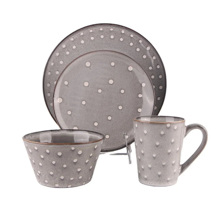 Wholesale Nordic Vintage Reaction Glaze 16pcs Dinnerware Set Ceramic Plates Rice Bowls Stoneware Mug