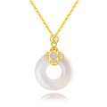 Hot Selling 925 Sterling Silver Lucky Safety Buckle Jade Chalcedony 18k Gold Plated Pendant Necklace Women's Jewelry Wholesale