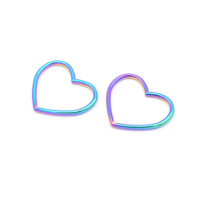 40mm Rainbow Color Metal Heart Shape Ring for Leather Strap Collar