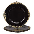 13" Plastic Black Charger for Plate With Gold Rim Table Setting Wedding Christmas Party Dinner Charger Black Table Under Dish