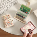 2025 New Women's Retro Oil Painting Card Holder Large Capacity Zipper Closure with PVC/Nylon Lining for Bank Cards IDs Cash
