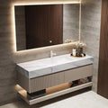 Italian Luxury Design Modern Vanity Plywood Bathroom Cabinet Smart LED Mirror Copper Drainer Water Resistant Eco-Friendly