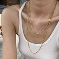 Stainless Steel Square Snake Chain Necklace Double Layer Three Layer Chunky Statement 1.2M Long Necklace for Women