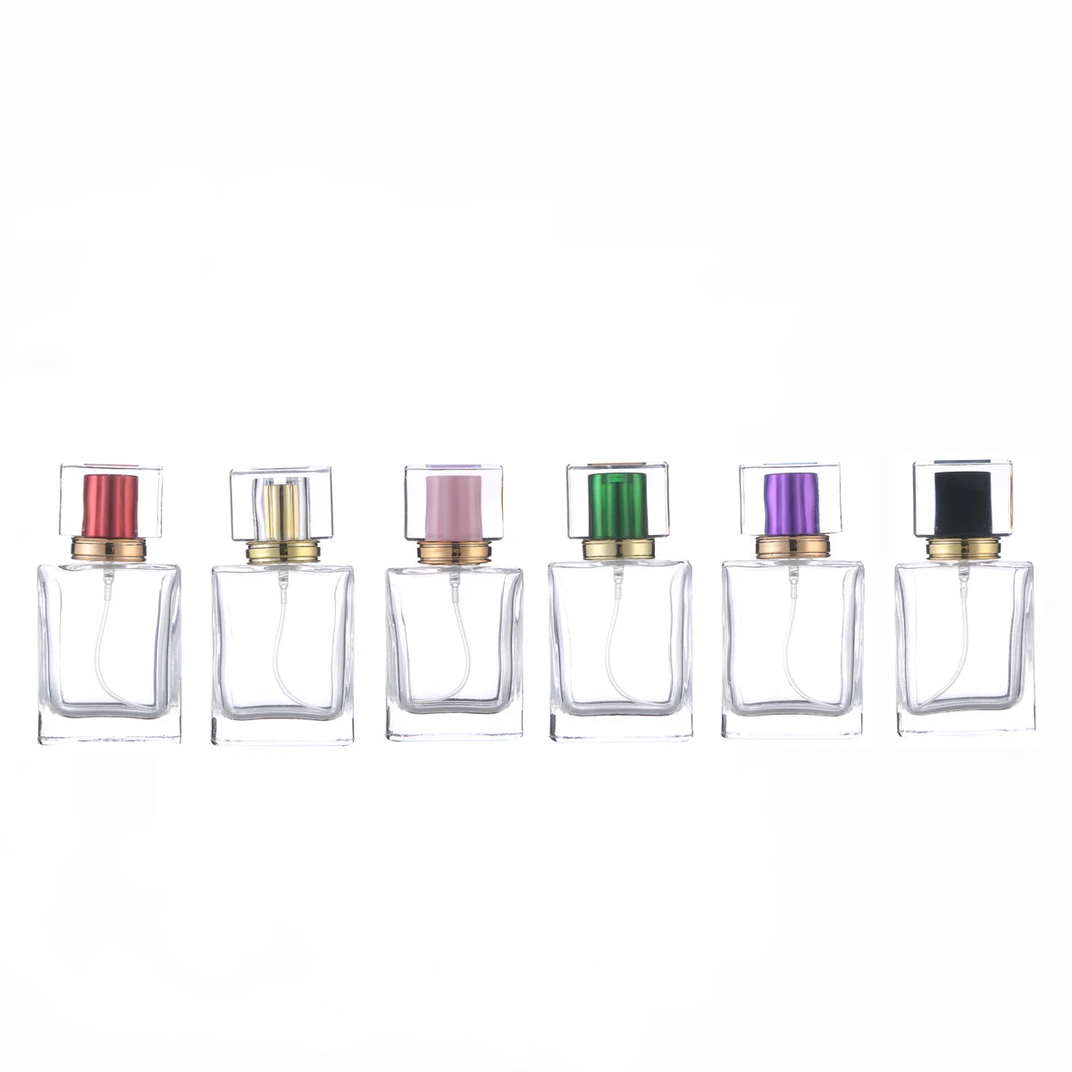 Perfume Glass Bottle Perfume 50ml Screw Neck Empty  Clear Perfume Bottles With 6 Colors Caps