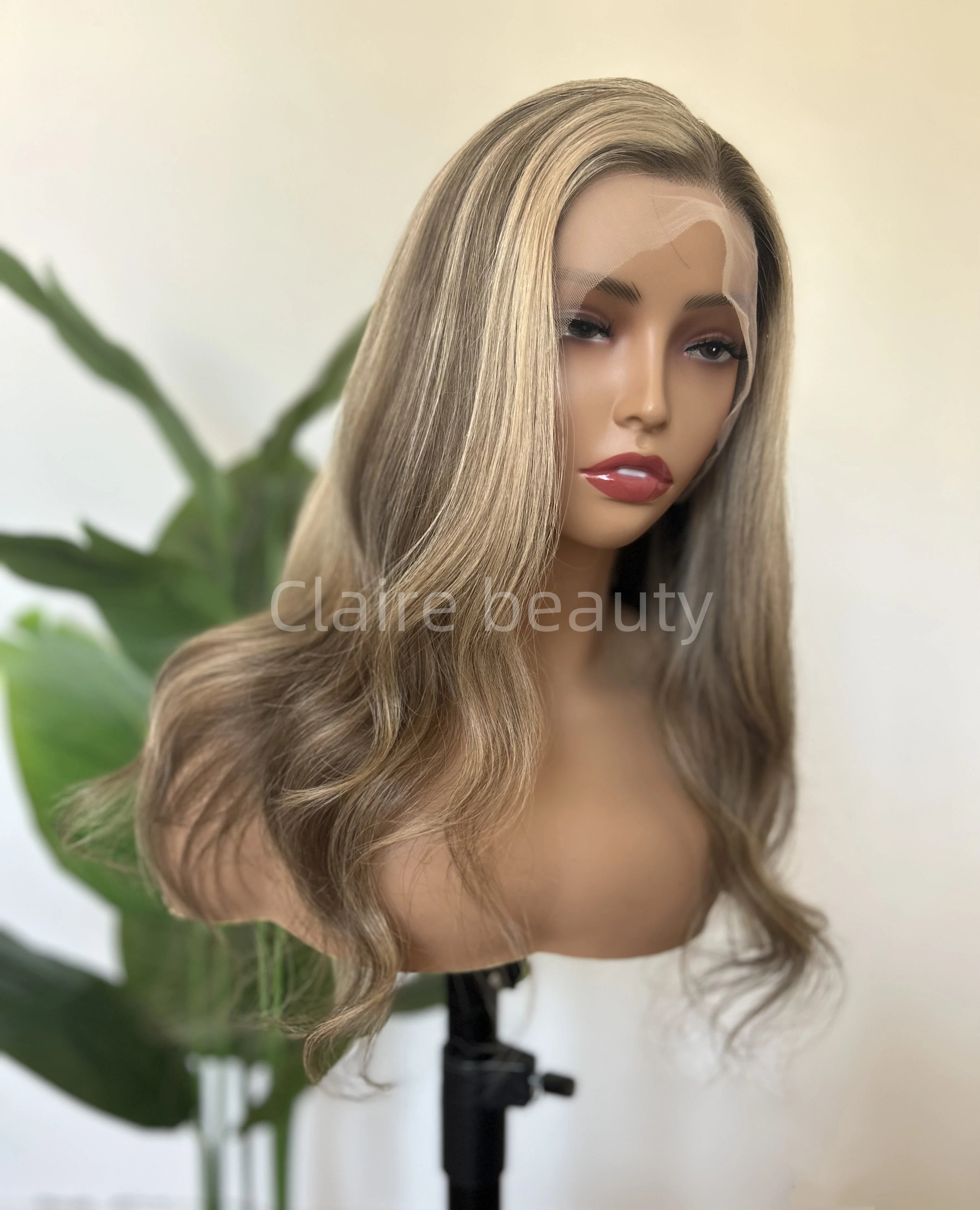 Raw Human Hair Wigs Full Lace Highlights Blonde Transparent HD Lace Frontal Wig Unprocessed  Lace Front Wig for Women