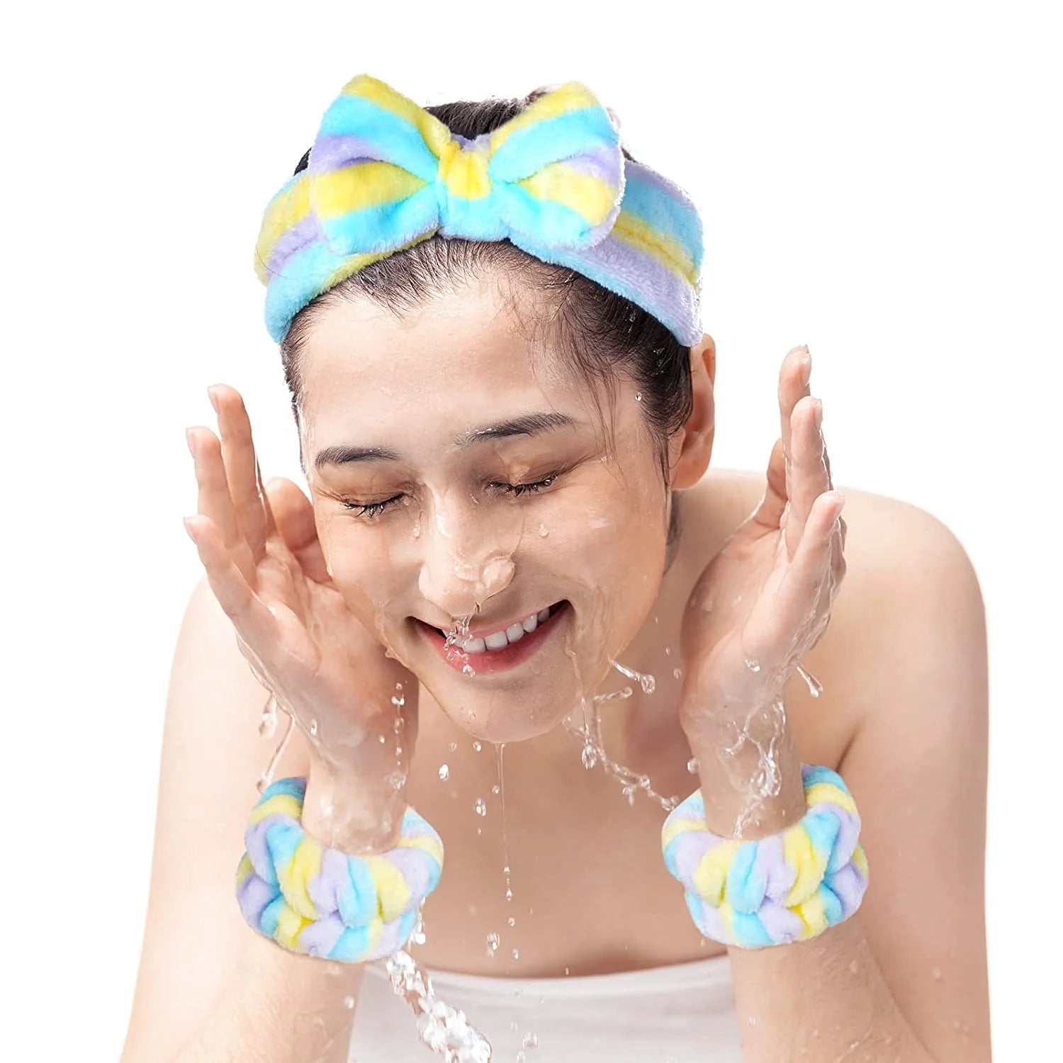 Spa Headband Wrist Towels Scrunchies Wristband Set Terry Towel Cloth Fabric Head Band for Skincare Makeup Removal