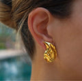 18K Gold Plated Hammered Texture Stainless Steel Earrings Trendy Statement Studs Chunky Water Drop Design Jewelry