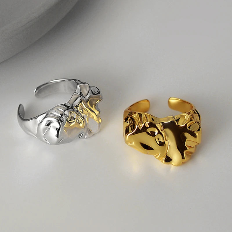 ICEBELA Jewelry S925 Sterling Silver Stone Texture Female Opening Irregular Convex Face Index Finger Ring