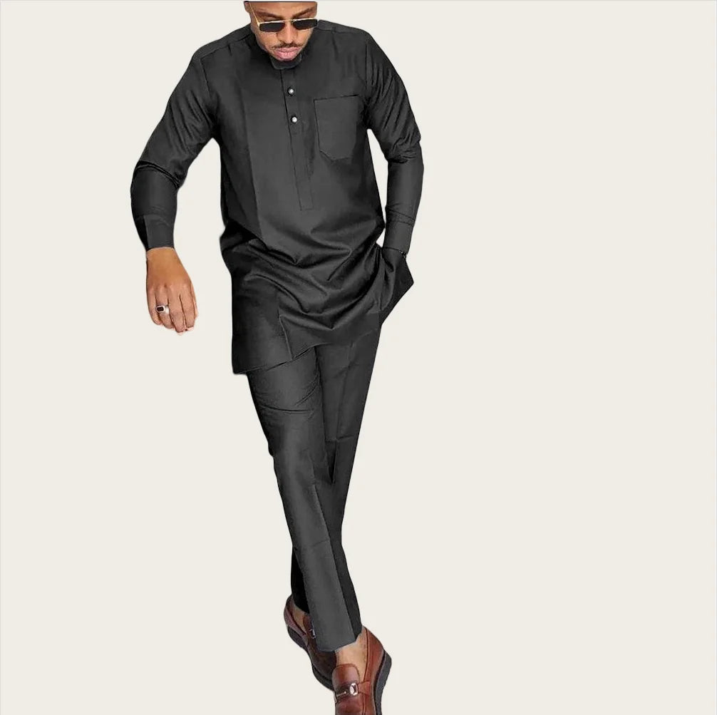 Sumiton Dashiki 2025 Hot Sale Long Sleeve Black Print Fashion Formal Dress Casual Men's American African National Style Suit