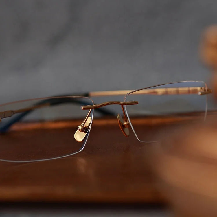 Wholesale Titanium Optical Eyeglasses Frame for Men New Model Rimless Reading Glasses with Presbyopic Anti-Blue Light From China