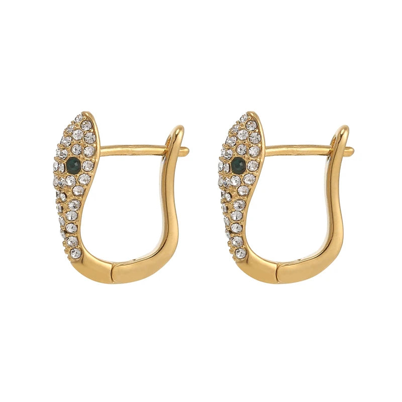 18K  PVD Gold Plated Micro Pave Clear Emerald CZ Stone  Snake Hoop Earring Trendy Fashion Jewelry