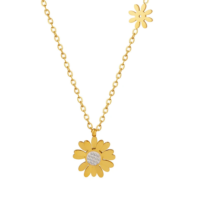 Summer New Chrysanthemum Necklace Plated with 18K Gold Stainless Steel Necklace for Women