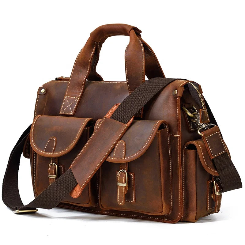 Luxury Genuine Custom Logo Briefcases Men Leather High End Business Bag Crazy Horse Leather Briefcase