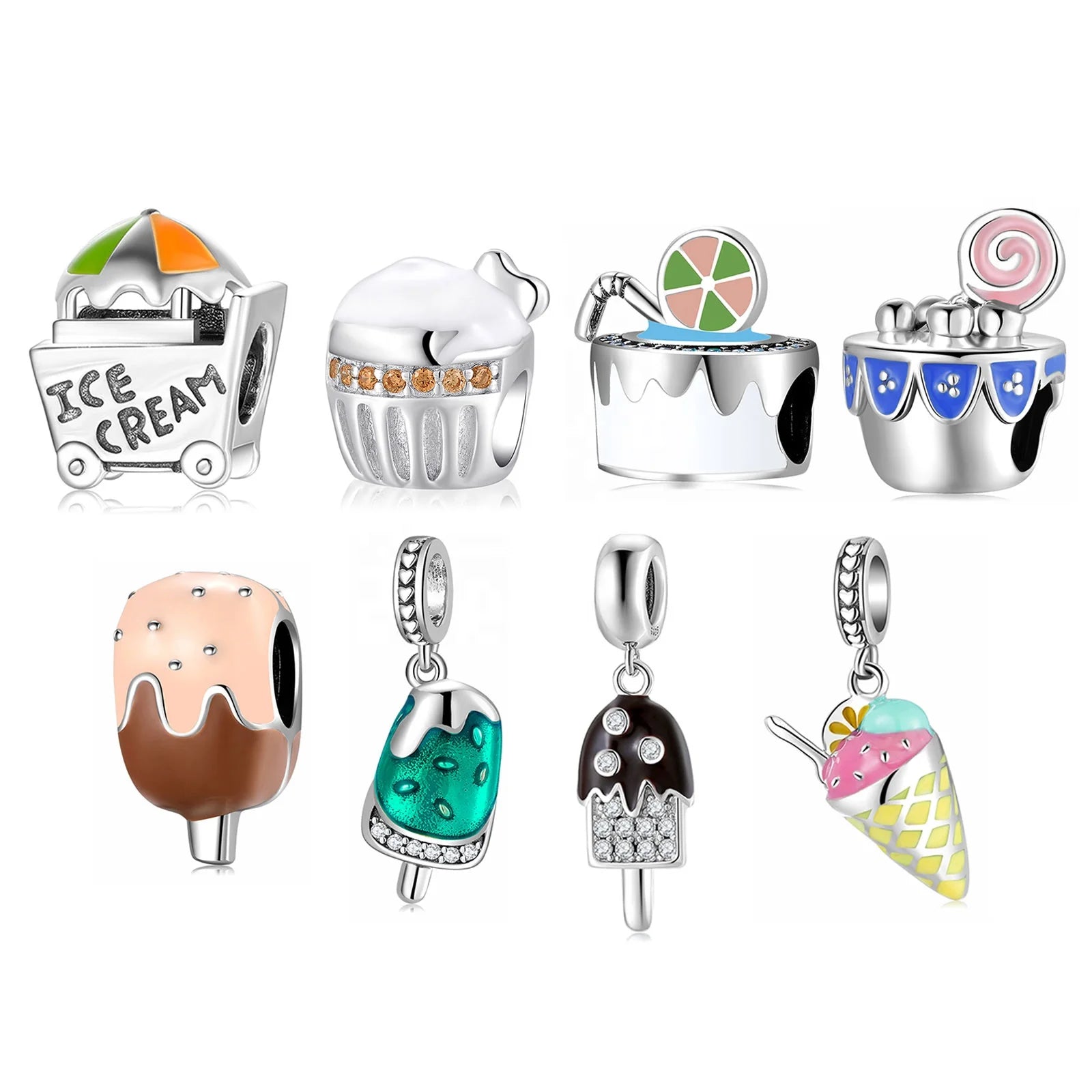 Real 925 Sterling Silver Pretty Beads Chocolate Ice Cream Enamel Fine Jewelry Charm for Bracelets Women Jewelry Dropshipping