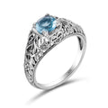 Custom 925 Sterling Silver  Antique Gothic Pattern Sky Blue Aquamarine Finger Rings Women Vintage Wedding Jewelry