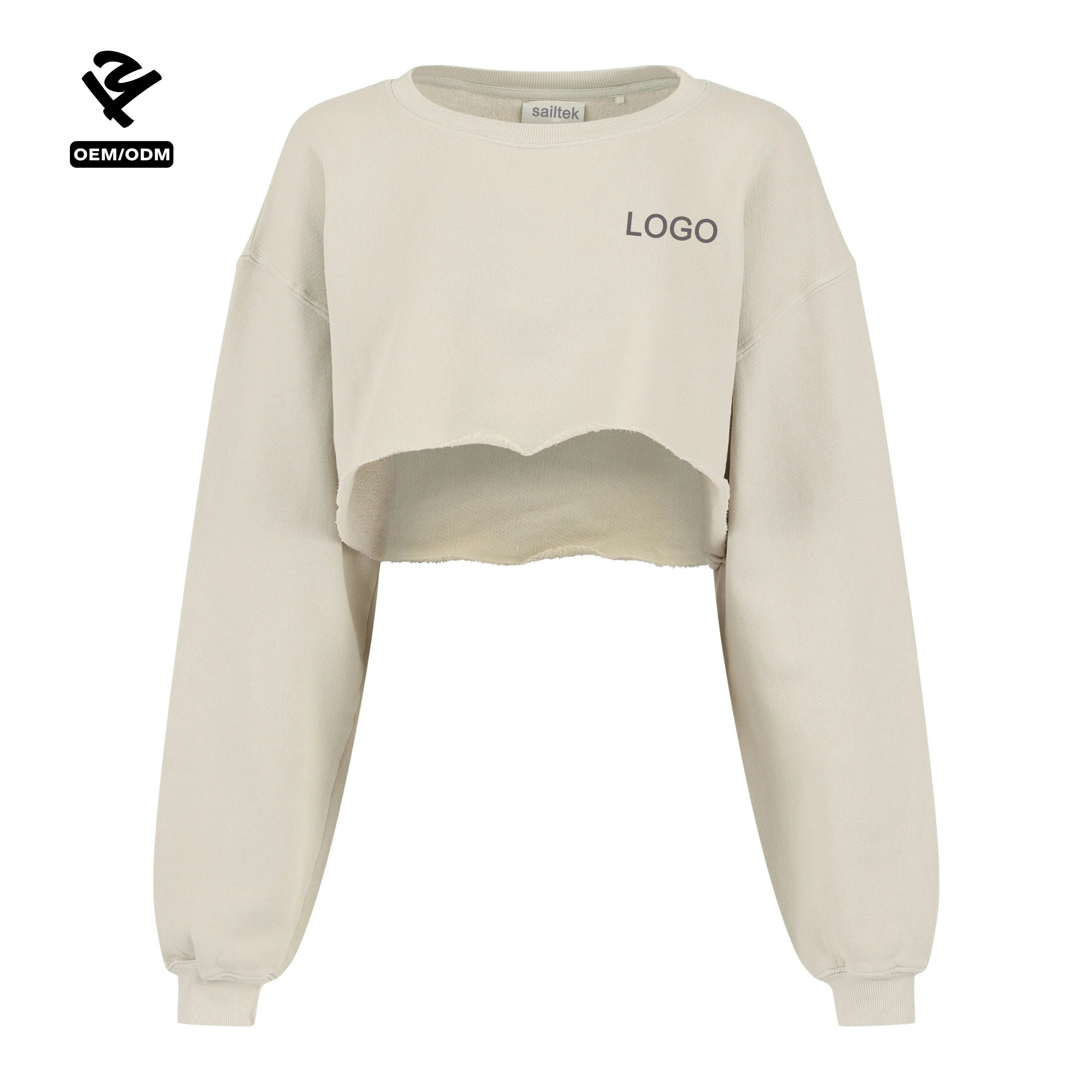 L23042 Custom Logo Printed Ladies' Fleece Crop Top Streetwear Hoodie Long Sleeve Crewneck Sweatshirt Jumpers Womens Tops