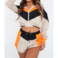 Women's Casual Summer Long Sleeve Solid Zip Stand Collar Knee Cropped Jacket Shorts 2-Piece Set Custom Logo Waterproof Quick Dry