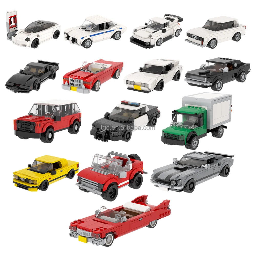 MOC City Toy Car Tesla Chevrolet off Road Vehicle ford Mustang Model Plastic Squad Car Building Block Sets for Kids Toys