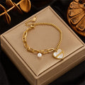 Fashion Paper Clip Chain Shell Heart Pendant Bracelet Jewelry Stainless Steel Pearl Love Heart Charm Bracelet (KSS450)