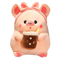 Cute Kawaii Animal Toy Plush Pig Wholesale Doll Soft Toy Pink Pig Boba Tea Cup Boba Pig Plush Pillow