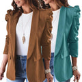 Womens Suit Blazers Ruffled Sleeve Lapel Collar Cardigan Office Jacket Business Coat Work Clothes Casual Blazer