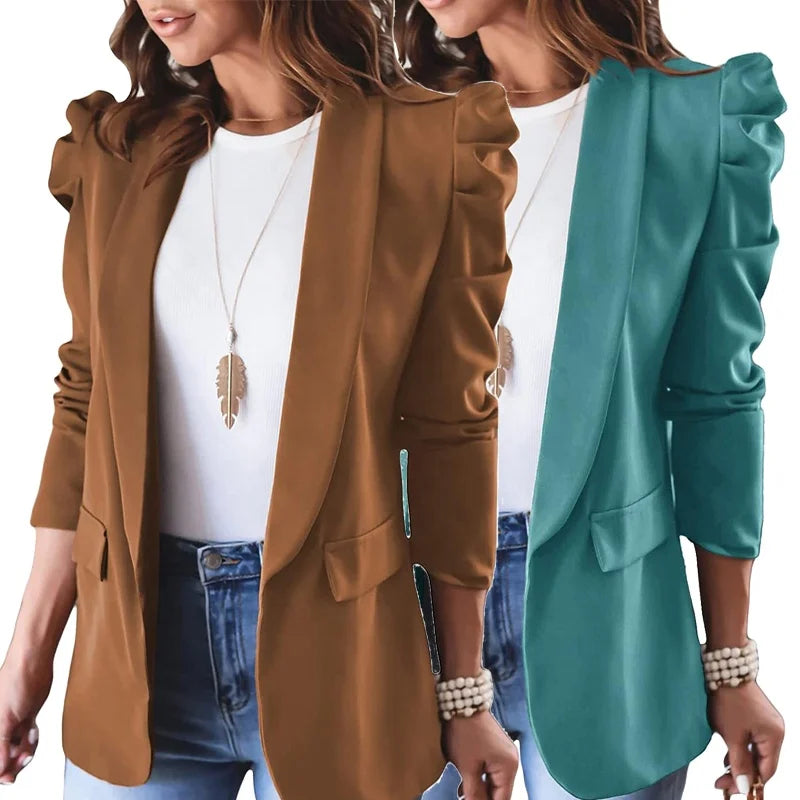 Womens Suit Blazers Ruffled Sleeve Lapel Collar Cardigan Office Jacket Business Coat Work Clothes Casual Blazer