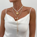 Fashion Pearl Long Chain Beads Choker Necklace for Women Bohemia Conch Cross Pendant Necklace Jewelry Set