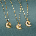 Wholesale Dainty 100 Languages I love You Full Zirconmoon Pendant Necklace for WomenCollar Stainless Steel Sun Moon Necklace