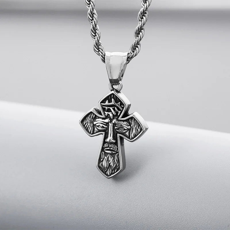 Fashion Cross Jewelry Stainless Steel Jesus Face Pendant Necklace