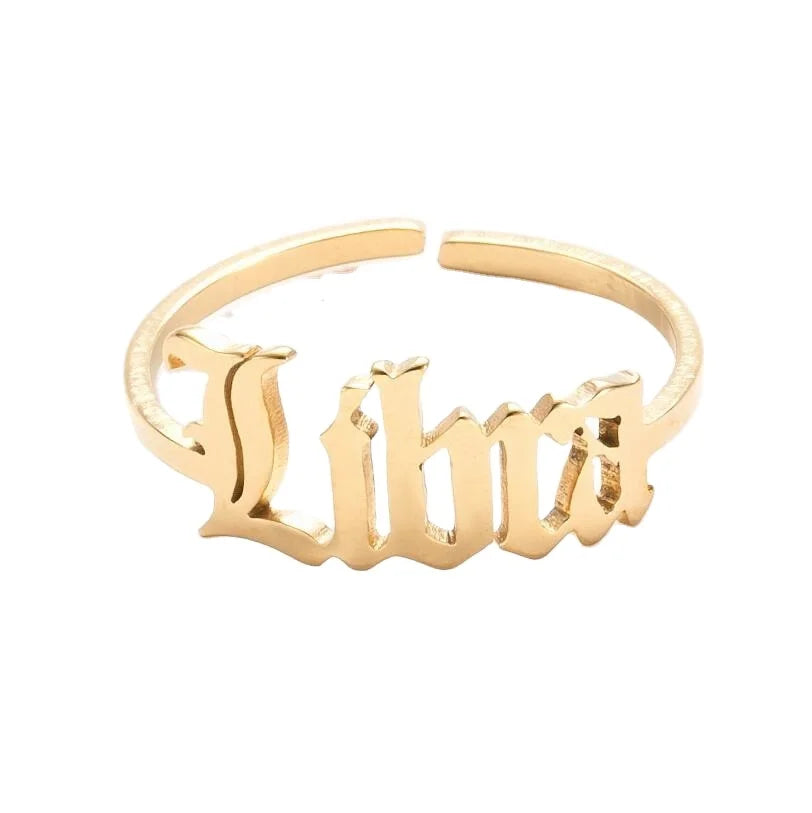 Adjustable Stainless Steel Letter Text Alphabet Gold and Silver Couple Ring Women Ring Gift Jewelry