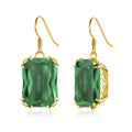Brand New Crystal 18K Gold Plated Dangle Long Earrings Women Emerald Rectangle Real Sterling Silver Earring Wedding Wife Gift