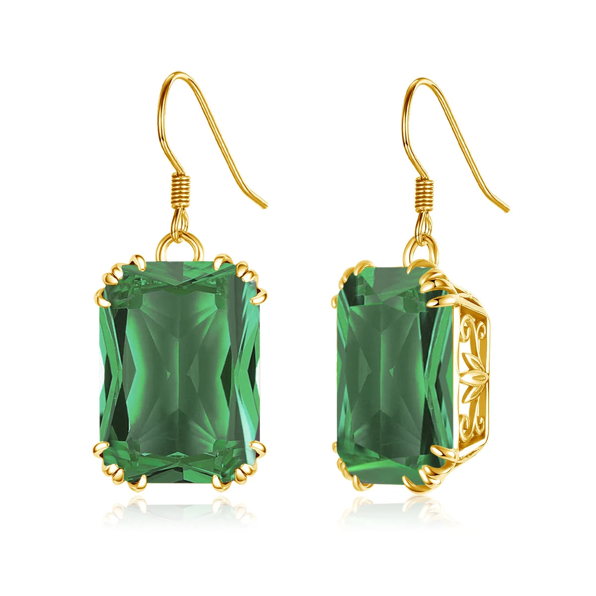 Brand New Crystal 18K Gold Plated Dangle Long Earrings Women Emerald Rectangle Real Sterling Silver Earring Wedding Wife Gift