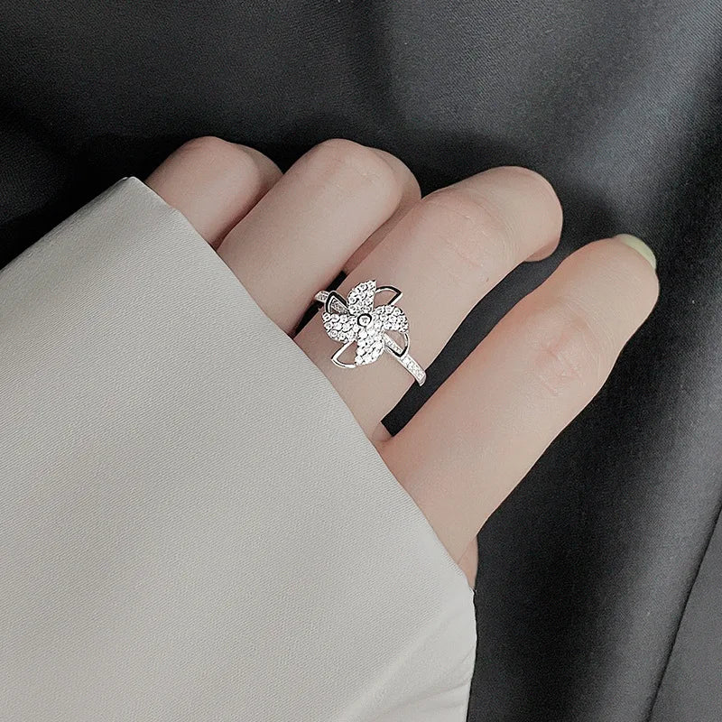 Cubic Zircon Adjustable Rotatable Calming Worry Meditation Ring Relieving Anxiety Stress Boredom Fidget Spinner Rings for Women