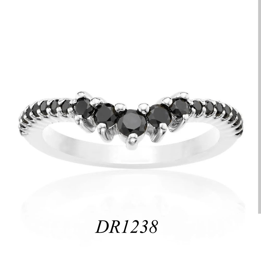 Custom fashion Jewelry 925 Silver Gold Plated Zircon Black Stone Princess Crown Fine Wedding Woman Engagement Stackable Ring