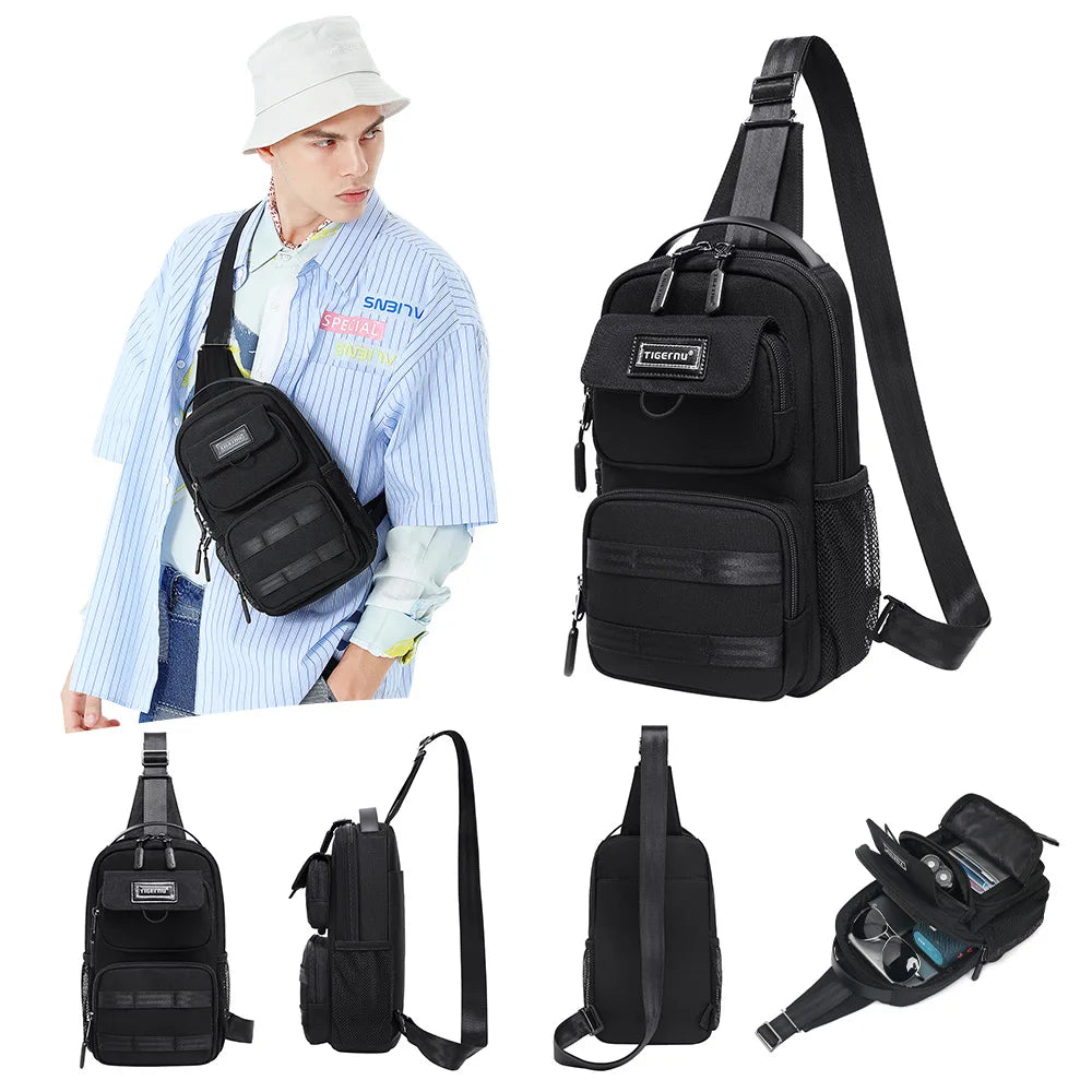 Men's Fashionable Adjustable Shoulder Strap Crossbody Bag 900D Elastic Silk Composite Fabric Waterproof Lightweight Nylon for