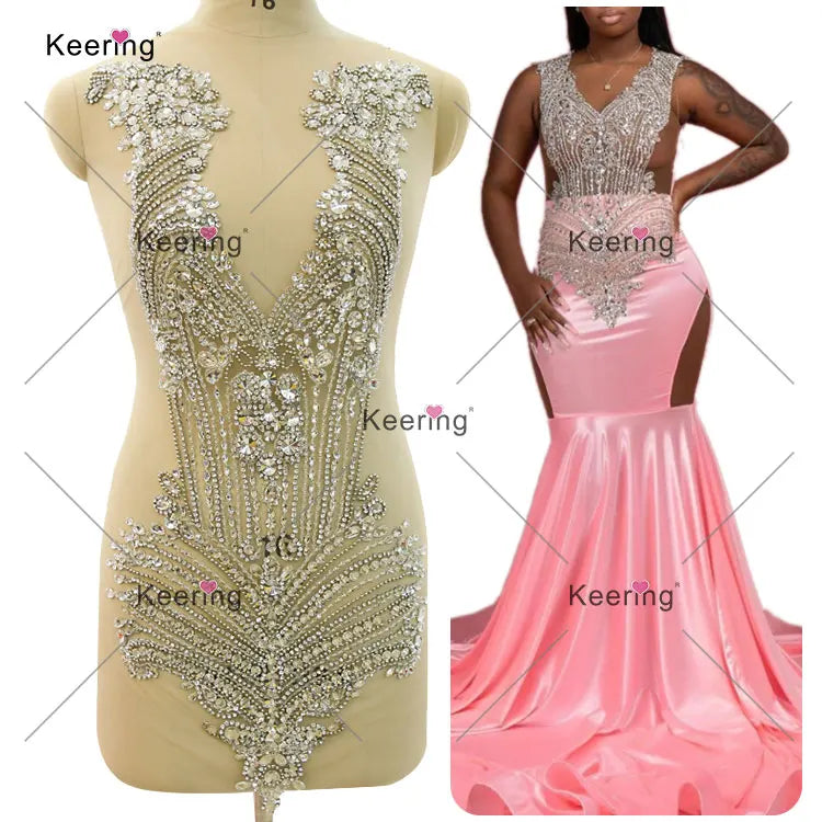 WDP-391 Fashion Graceful Ball Dress Glass Rhinestone Applique Full Bodicce for Party Dresses