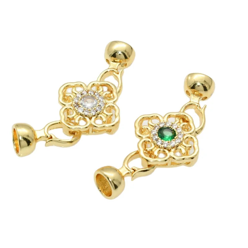 New Arrival Green White CZ Setting in Clover Flower Shape Double Side Openable Necklace Clasp Fashion DIY Jewelry Making Buckle