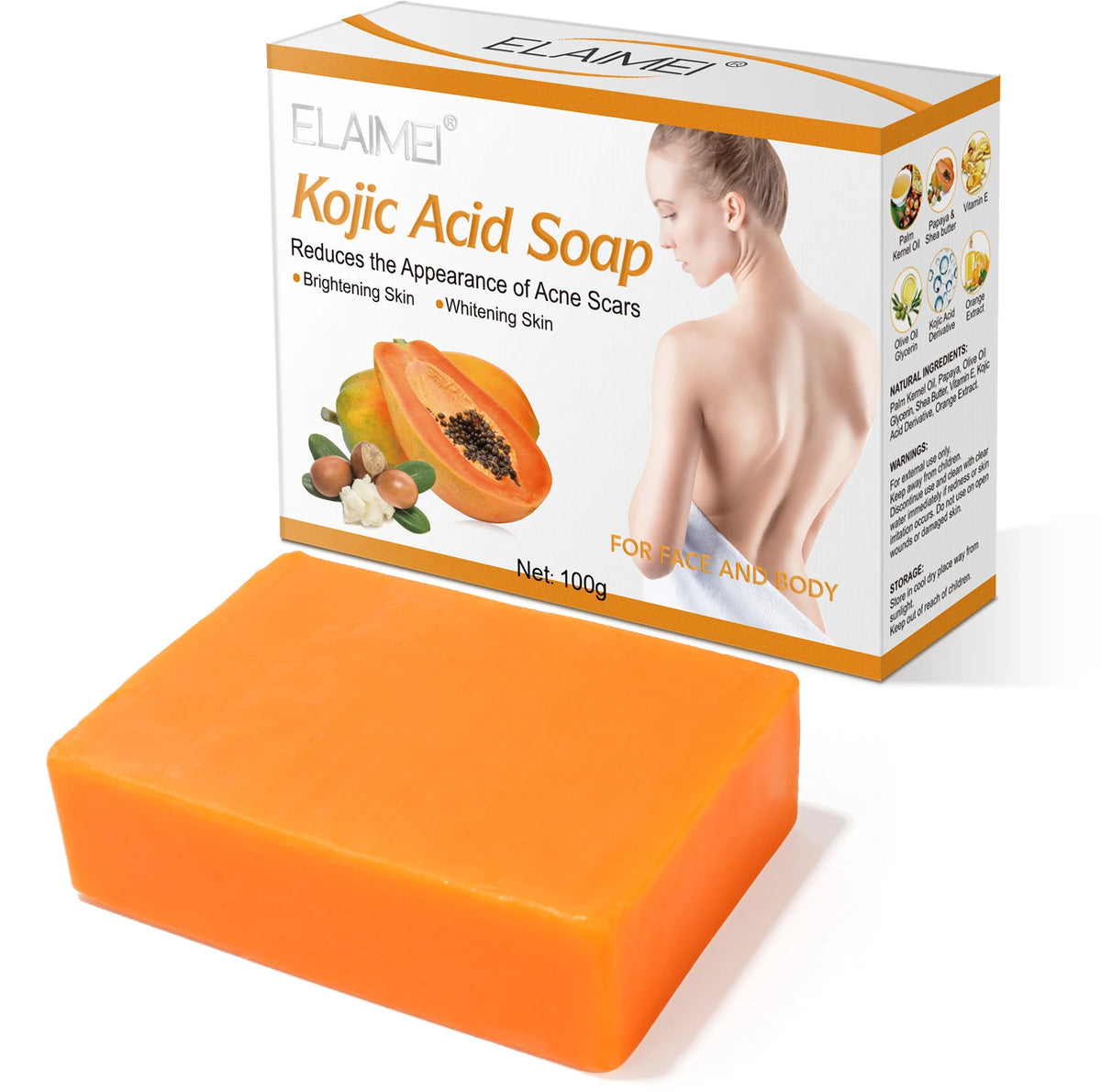 ELAIMEI Treat Melasma Anti-aging Reduces Facial Acne Scars Vitamin E Brightening Whitening Skin Papaya Organic Kojic Acid Soap MegaBDM