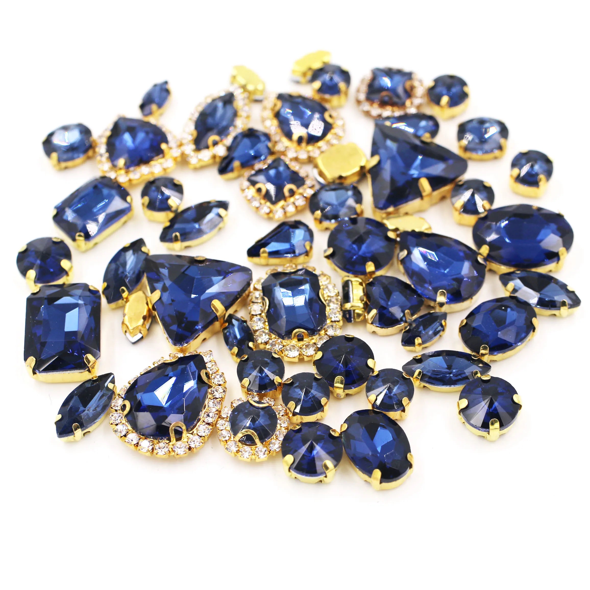 DIY Ink Blue 3D Products with Mixed 8 Shapes Loose Sew-on Rhinestones Glass and Crystal Buckle