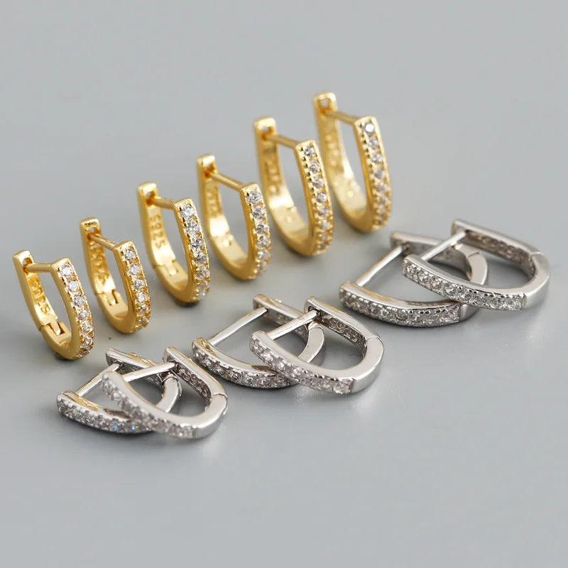 European Minimalist Style D-Shape Colourful Cubic Zirconia Hoop Earrings 925 Sterling Silver Earrings Jewelry