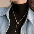 Hot Sale Korean Fashion Gold Filled Jewelry Stainless Steel Chain Tassel Crystal Beads Pendants Necklaces Women Girls